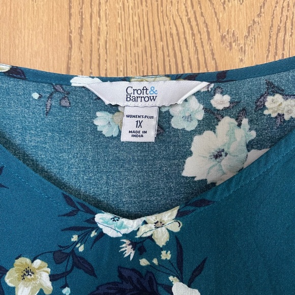 Croft & Barrow Teal Blue Floral Blouse - Picture 2 of 4